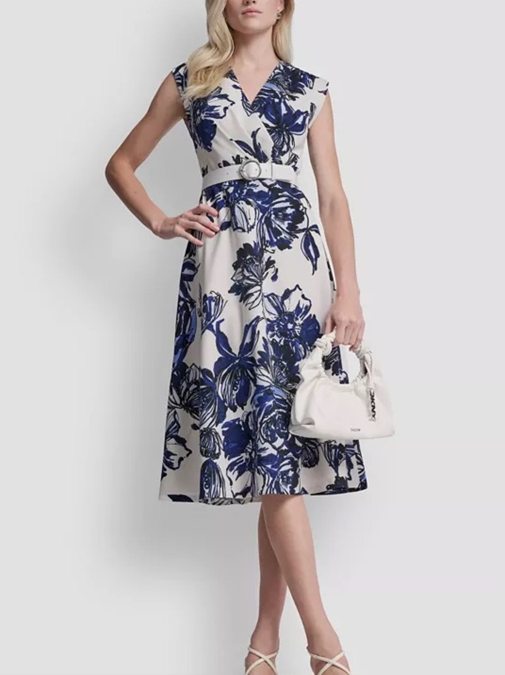 Dkny Women Cap Sleeve Surplice Neck Belted Midi Dress